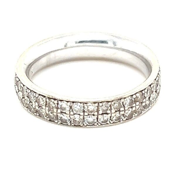 14k WG 2-Row Diamonds Band Ring - Picture 1 of 11